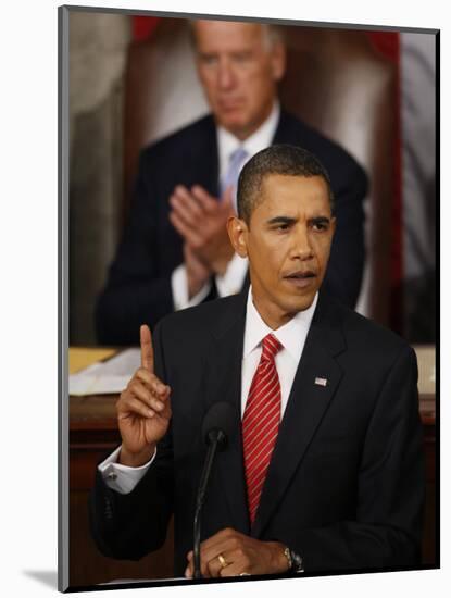 President Barack Obama Gestures While Delivering Speech on Healthcare to Joint Session of Congress-null-Mounted Photographic Print