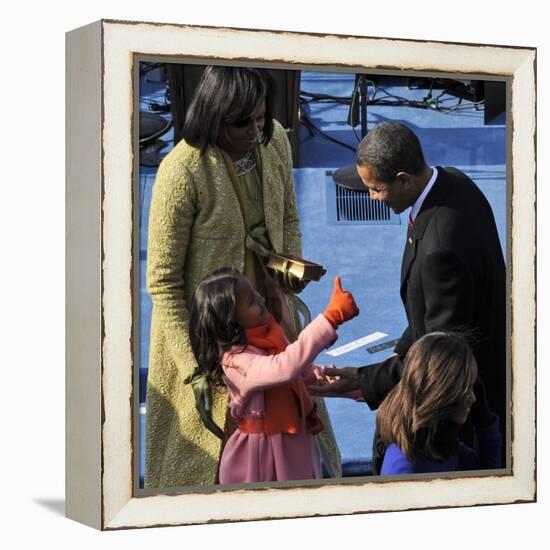 President Barack Obama is Congratulated by his Daughter after Taking the Oath of Office, Washington-null-Framed Premier Image Canvas