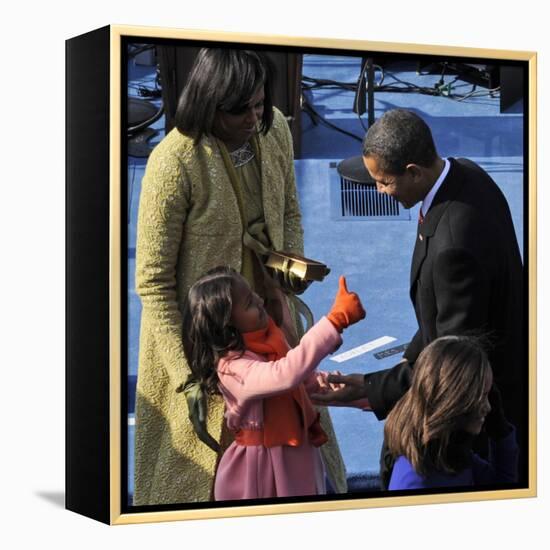 President Barack Obama is Congratulated by his Daughter after Taking the Oath of Office, Washington-null-Framed Premier Image Canvas