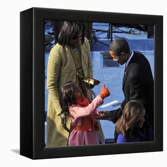 President Barack Obama is Congratulated by his Daughter after Taking the Oath of Office, Washington-null-Framed Premier Image Canvas