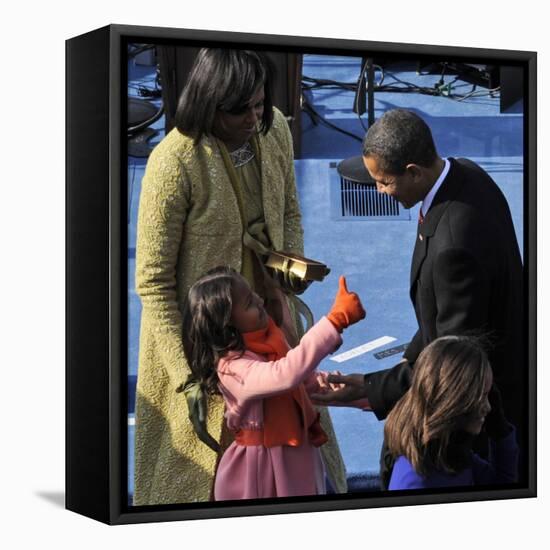 President Barack Obama is Congratulated by his Daughter after Taking the Oath of Office, Washington-null-Framed Premier Image Canvas