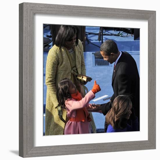 President Barack Obama is Congratulated by his Daughter after Taking the Oath of Office, Washington-null-Framed Photographic Print