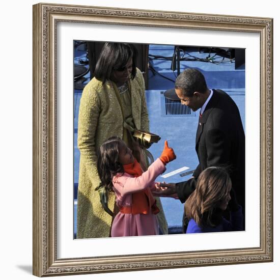 President Barack Obama is Congratulated by his Daughter after Taking the Oath of Office, Washington-null-Framed Photographic Print