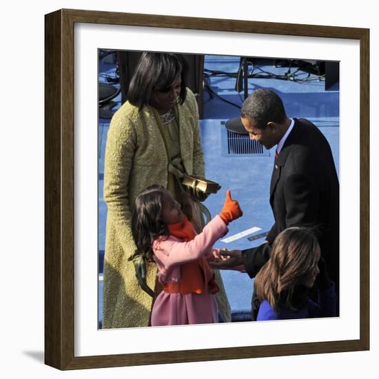 President Barack Obama is Congratulated by his Daughter after Taking the Oath of Office, Washington-null-Framed Photographic Print