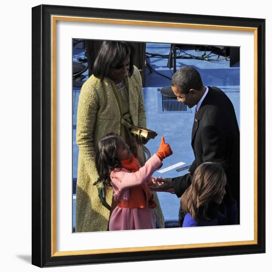 President Barack Obama is Congratulated by his Daughter after Taking the Oath of Office, Washington-null-Framed Photographic Print