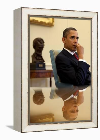 President Barack Obama Listens to His Senior Advisors During an Oval Office Meeting, Jan. 25, 2010-null-Framed Stretched Canvas