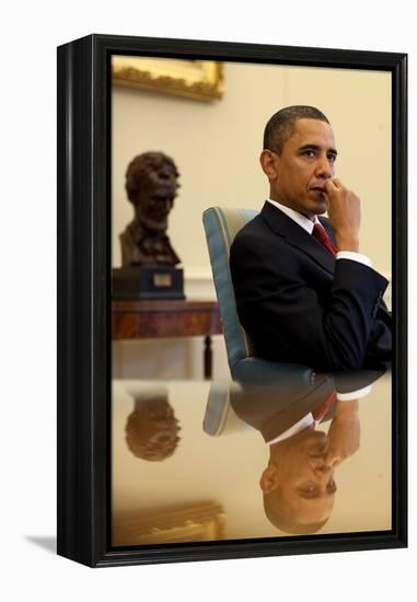 President Barack Obama Listens to His Senior Advisors During an Oval Office Meeting, Jan. 25, 2010-null-Framed Stretched Canvas