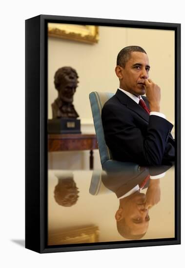 President Barack Obama Listens to His Senior Advisors During an Oval Office Meeting, Jan. 25, 2010-null-Framed Stretched Canvas