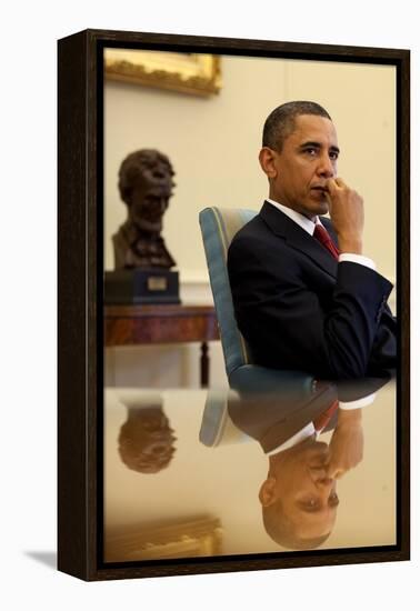 President Barack Obama Listens to His Senior Advisors During an Oval Office Meeting, Jan. 25, 2010-null-Framed Stretched Canvas