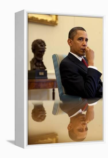 President Barack Obama Listens to His Senior Advisors During an Oval Office Meeting, Jan. 25, 2010-null-Framed Stretched Canvas