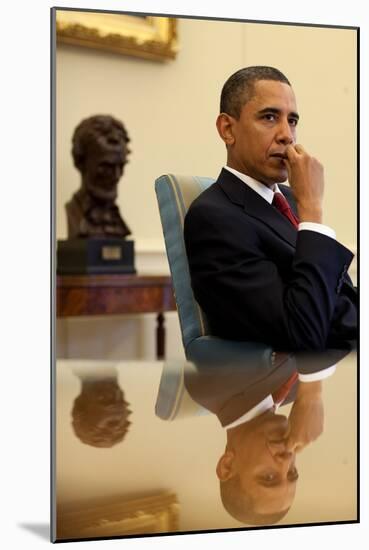 President Barack Obama Listens to His Senior Advisors During an Oval Office Meeting, Jan. 25, 2010-null-Mounted Photo