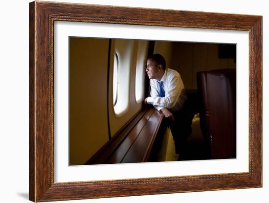 President Barack Obama Looks Out at the Australian Landscape from Air Force One, Nov. 17, 2011-null-Framed Premium Photographic Print