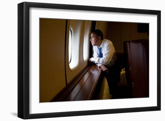 President Barack Obama Looks Out at the Australian Landscape from Air Force One, Nov. 17, 2011-null-Framed Premium Photographic Print