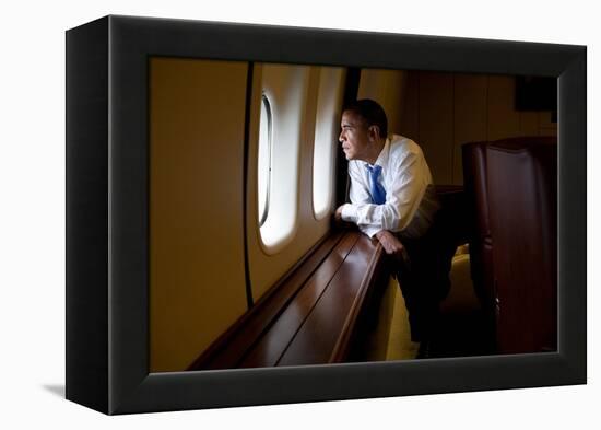 President Barack Obama Looks Out at the Australian Landscape from Air Force One, Nov. 17, 2011-null-Framed Stretched Canvas