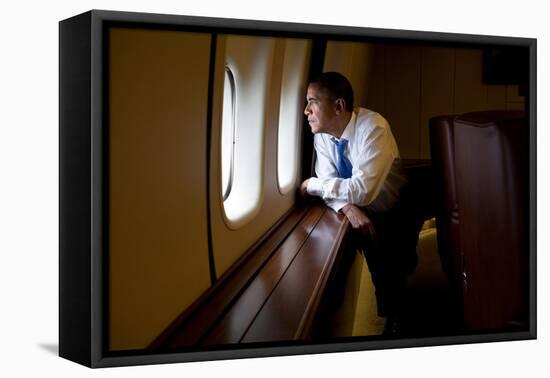 President Barack Obama Looks Out at the Australian Landscape from Air Force One, Nov. 17, 2011-null-Framed Stretched Canvas
