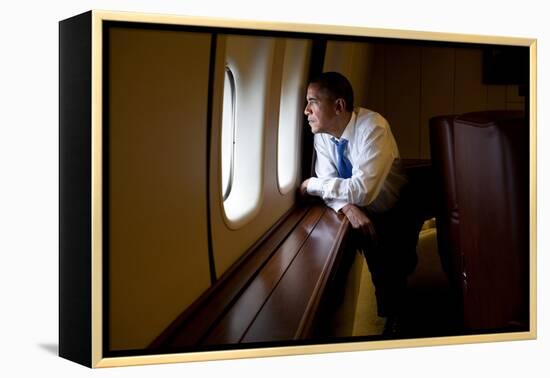 President Barack Obama Looks Out at the Australian Landscape from Air Force One, Nov. 17, 2011-null-Framed Stretched Canvas