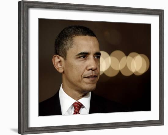 President Barack Obama Makes a Statement to the Nation, in the East Room of the White House-null-Framed Photographic Print