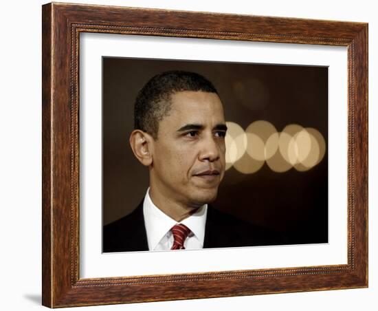 President Barack Obama Makes a Statement to the Nation, in the East Room of the White House-null-Framed Photographic Print