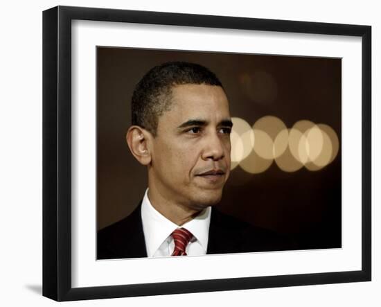 President Barack Obama Makes a Statement to the Nation, in the East Room of the White House-null-Framed Photographic Print