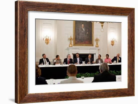 President Barack Obama Meets with Members of the Congressional Black Caucus-null-Framed Premium Photographic Print