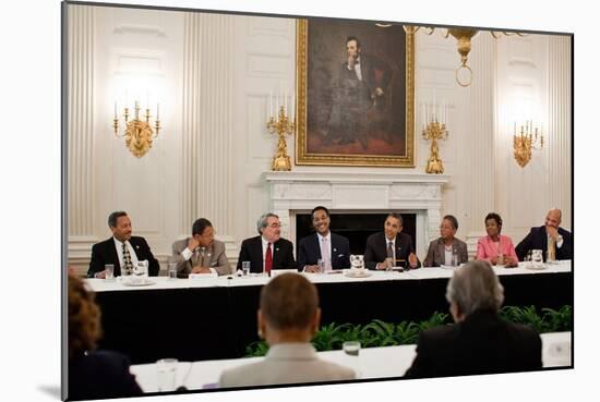 President Barack Obama Meets with Members of the Congressional Black Caucus-null-Mounted Premium Photographic Print