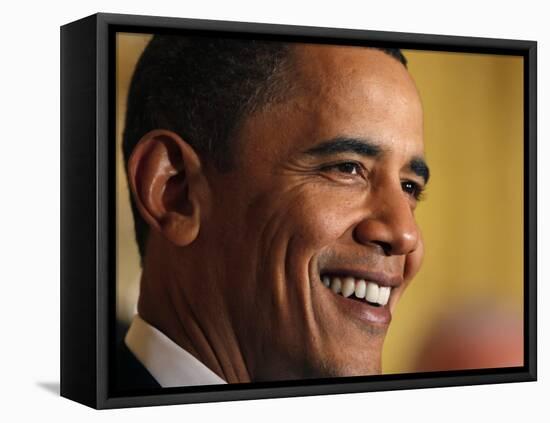 President Barack Obama Speaking at a St. Patrick's Day Reception in East Room of White House-null-Framed Premier Image Canvas