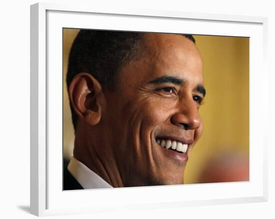 President Barack Obama Speaking at a St. Patrick's Day Reception in East Room of White House-null-Framed Photographic Print