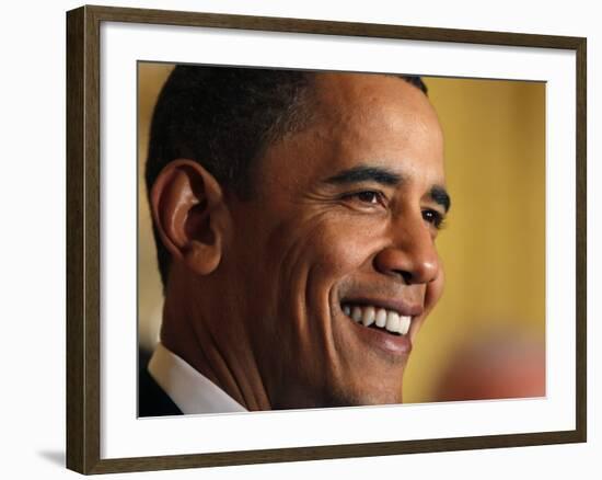 President Barack Obama Speaking at a St. Patrick's Day Reception in East Room of White House-null-Framed Photographic Print