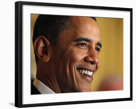 President Barack Obama Speaking at a St. Patrick's Day Reception in East Room of White House-null-Framed Photographic Print