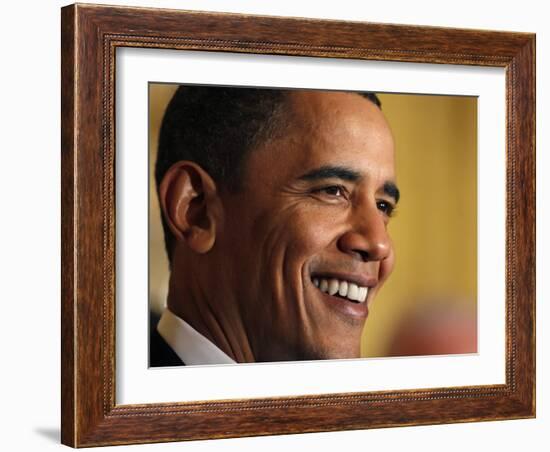 President Barack Obama Speaking at a St. Patrick's Day Reception in East Room of White House-null-Framed Photographic Print