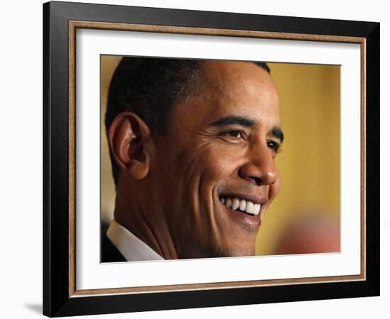 President Barack Obama Speaking at a St. Patrick's Day Reception in East Room of White House-null-Framed Photographic Print