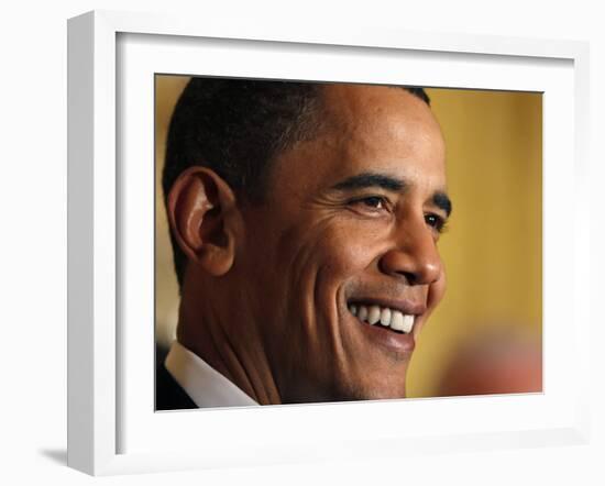 President Barack Obama Speaking at a St. Patrick's Day Reception in East Room of White House-null-Framed Photographic Print