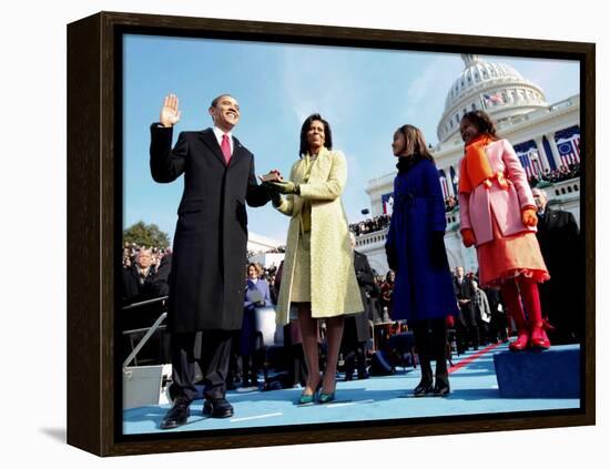 President Barack Obama Takes the Oath of Office with Wife Michelle and Daughters, Sasha and Malia-null-Framed Premier Image Canvas