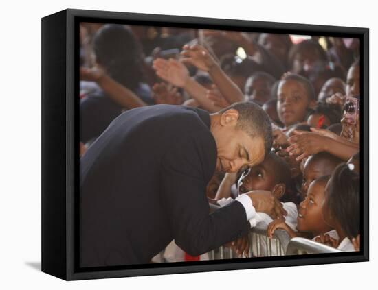 President Barack Obama Visits the Dr. Martin Luther King Charter School of New Orleans, Louisiana-null-Framed Premier Image Canvas