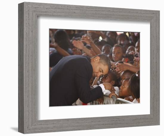 President Barack Obama Visits the Dr. Martin Luther King Charter School of New Orleans, Louisiana-null-Framed Premium Photographic Print