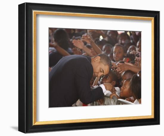 President Barack Obama Visits the Dr. Martin Luther King Charter School of New Orleans, Louisiana-null-Framed Premium Photographic Print