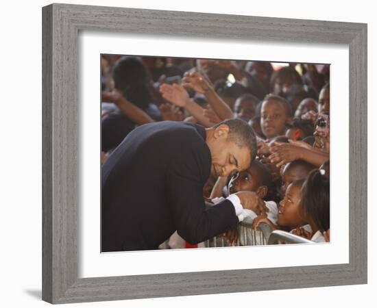 President Barack Obama Visits the Dr. Martin Luther King Charter School of New Orleans, Louisiana-null-Framed Photographic Print