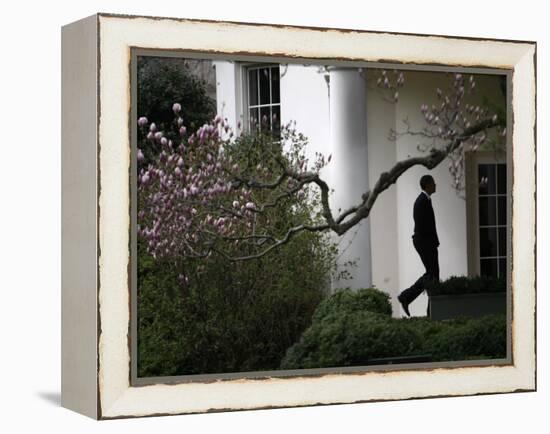 President Barack Obama Walks Down the Colonnade to the Oval Office of the White House-null-Framed Premier Image Canvas