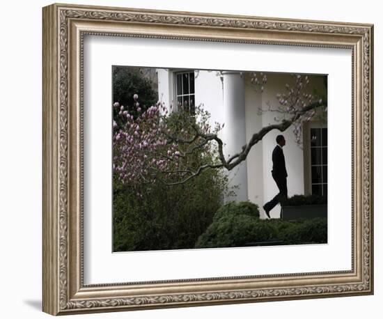 President Barack Obama Walks Down the Colonnade to the Oval Office of the White House-null-Framed Photographic Print