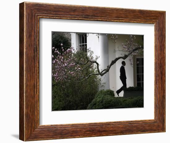 President Barack Obama Walks Down the Colonnade to the Oval Office of the White House-null-Framed Photographic Print