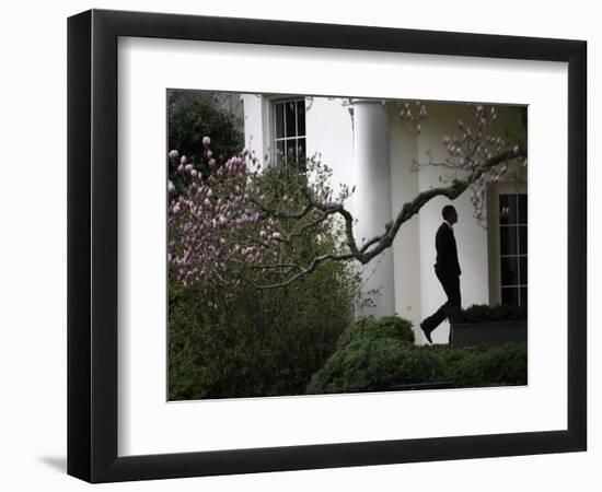 President Barack Obama Walks Down the Colonnade to the Oval Office of the White House-null-Framed Photographic Print