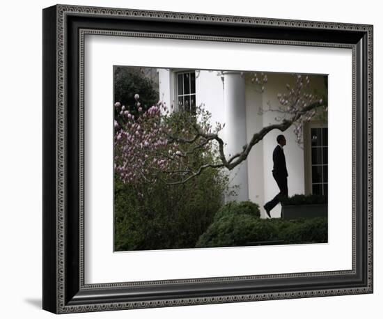 President Barack Obama Walks Down the Colonnade to the Oval Office of the White House-null-Framed Photographic Print