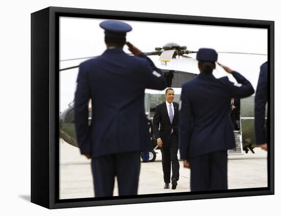 President Barack Obama Walks Towards Air Force One at Andrews Air Force Base-null-Framed Premier Image Canvas