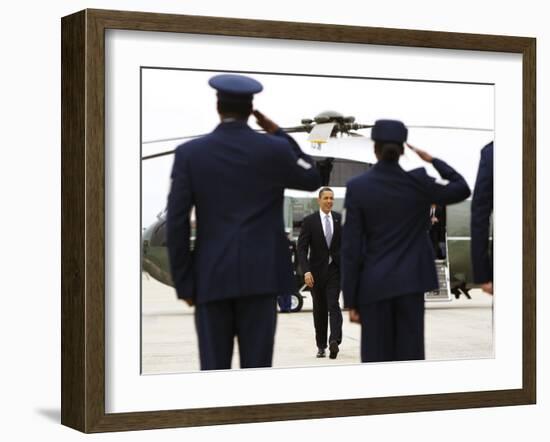 President Barack Obama Walks Towards Air Force One at Andrews Air Force Base-null-Framed Photographic Print