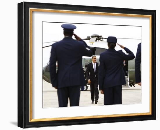 President Barack Obama Walks Towards Air Force One at Andrews Air Force Base-null-Framed Photographic Print