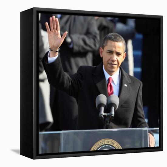 President Barack Obama Waves Before His Inaugural Address, Washington DC, January 20, 2009-null-Framed Premier Image Canvas