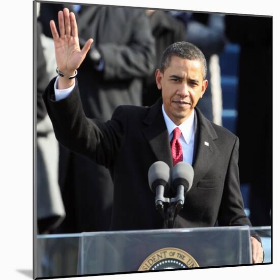 President Barack Obama Waves Before His Inaugural Address, Washington DC, January 20, 2009-null-Mounted Photographic Print