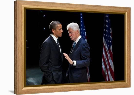 President Barack Obama with Former President Bill Clinton at an Election Year Fundraiser-null-Framed Stretched Canvas