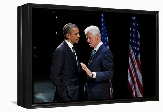 President Barack Obama with Former President Bill Clinton at an Election Year Fundraiser-null-Framed Stretched Canvas