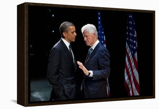 President Barack Obama with Former President Bill Clinton at an Election Year Fundraiser-null-Framed Stretched Canvas